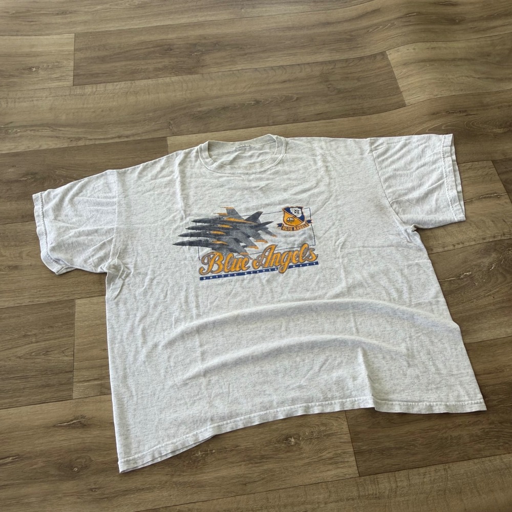 Vintage Blue Angels US Navy Graphic T-Shirt Heather Gray XL Boxy Fit